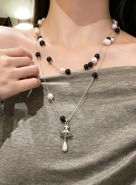 韩系多层叠戴珍珠项链女