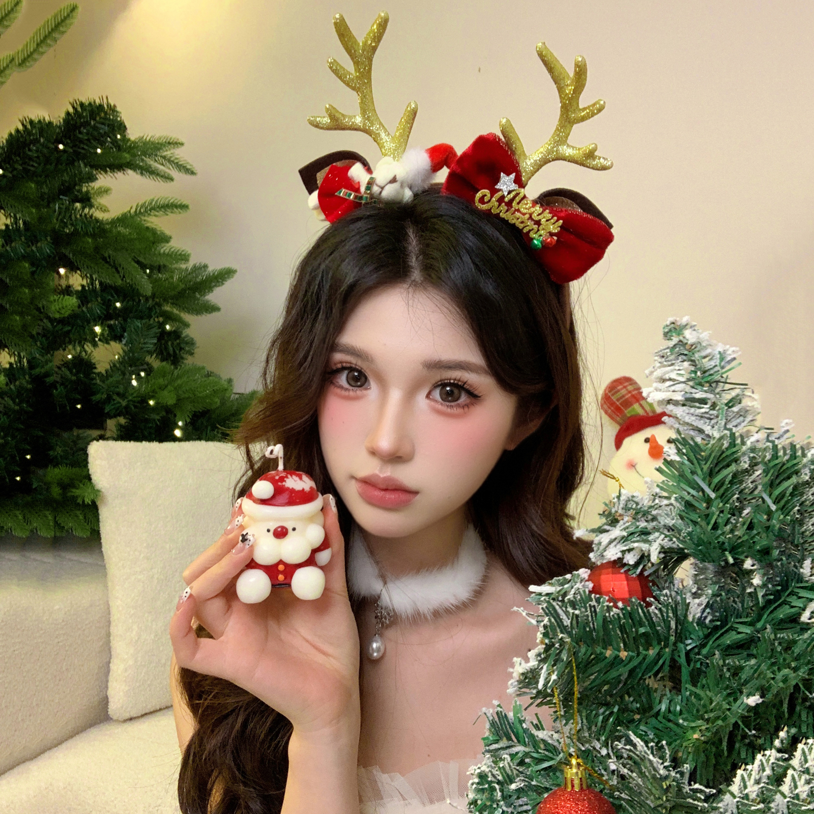 圣诞节可爱毛绒小熊发箍女