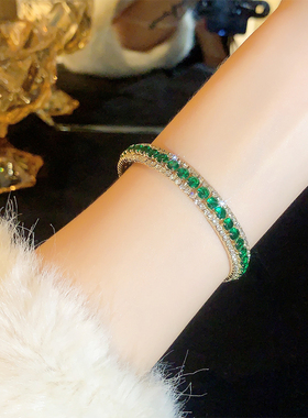 祖母绿锆石开口可调节手镯女