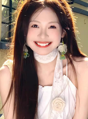 超仙小清新森系绿色串珠流苏耳环清冷感气质花朵耳饰甜美百搭耳钉