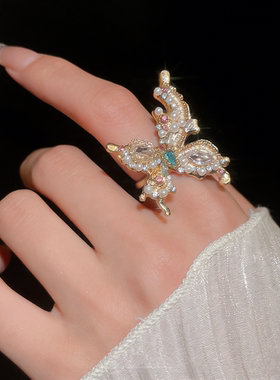 法式复古水钻蝴蝶戒指女
