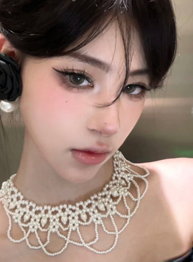 法式复古仿珍珠波浪多层项链女