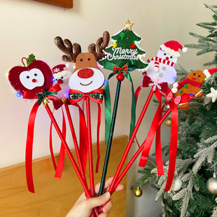 圣诞节可爱雪人魔法棒搞怪麋鹿发光手持棒蝴蝶结仙女棒拍照道具
