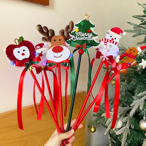 圣诞节可爱雪人魔法棒搞怪麋鹿发光手持棒蝴蝶结仙女棒拍照道具