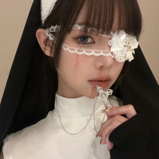 哥特风白色爱心蕾丝眼罩万圣节暗黑搞怪cos修女配饰洛丽塔饰品