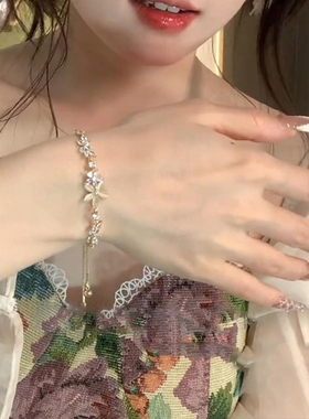 春日梨手链超闪锆石花朵抽拉式