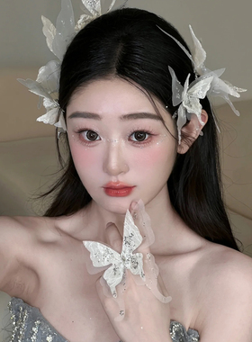 超仙立体蝴蝶发夹新娘头饰高级感