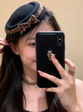 古早亚文化豹纹蝴蝶结小礼帽