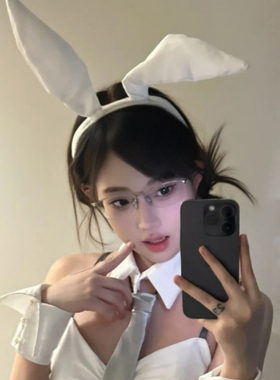 纯欲风白色兔耳朵发箍女可爱毛绒头箍兔女郎cos拍照道具主播发饰