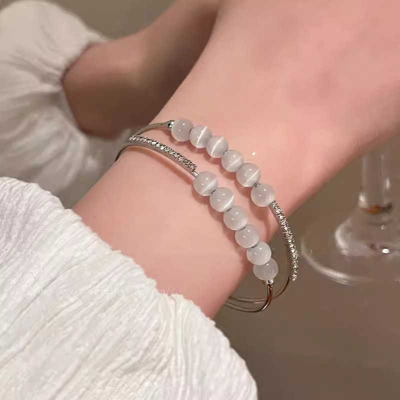 双层猫眼石开口手镯轻奢小众精致图片