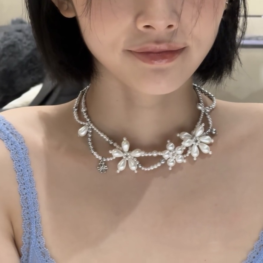 法式复古立体花朵项链