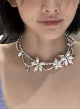 法式复古立体花朵项链