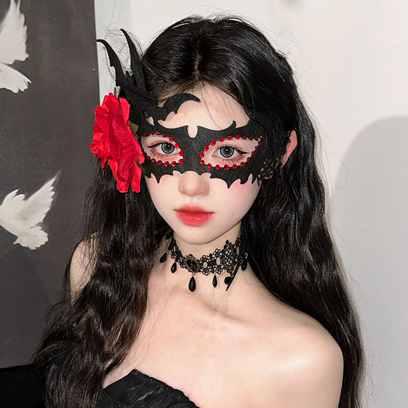 红色花朵面具假面舞会装扮道具
