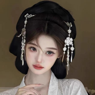 新中式战国袍梅花流苏步摇古风汉服发饰魏晋风后压发夹簪子头饰