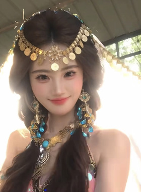 希腊女神金色圆片流苏额头链