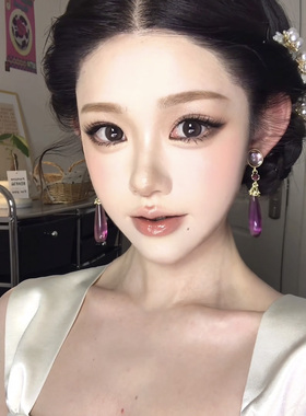 韩系古早风紫色水滴耳环女复古氛围感长款耳坠小众高级感耳钉耳饰