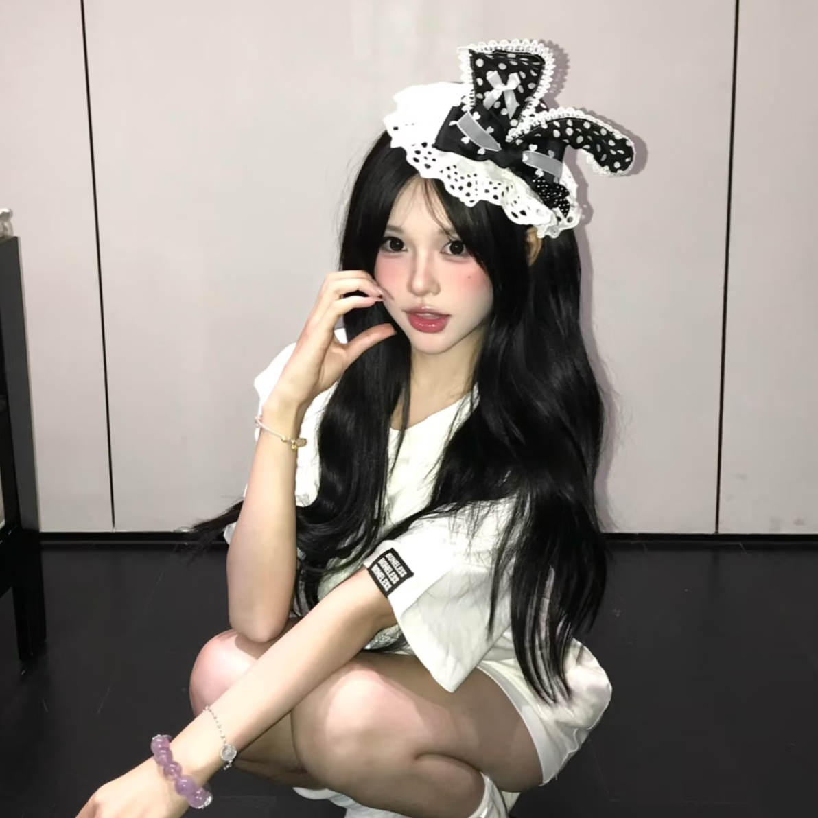 日系甜美蕾丝兔耳朵帽子发夹