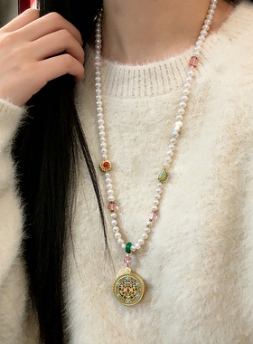 新中式复古圆牌串珠项链女