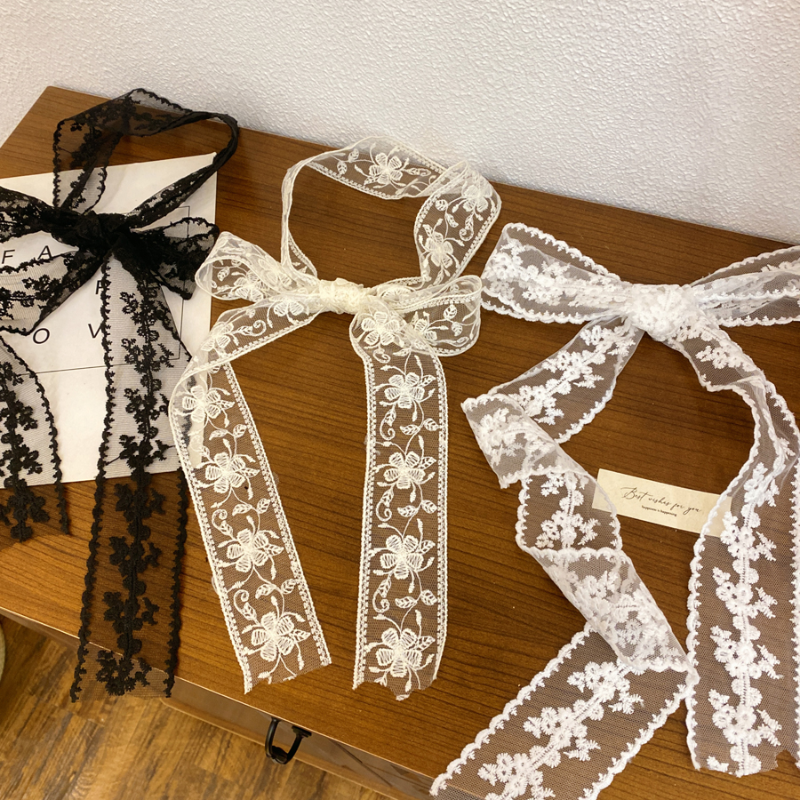 法式复古蕾丝长条丝巾女