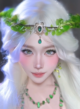 超仙绿色森系树叶编织花环