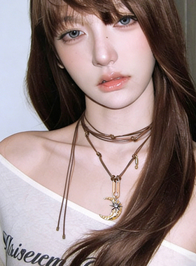 中古夸张月亮星星项链女