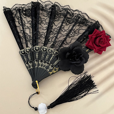 暗黑lolita蕾丝扇子复古玫瑰折扇