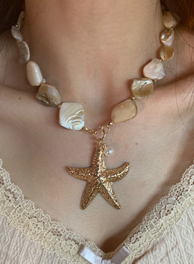 海边度假风贝壳海星项链女个性夸张独特颈链高级感重工气质锁骨链