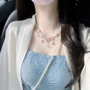汉服珍珠项链女新中式宋制坦领颈链百搭仙气串珠项链古风软璎珞
