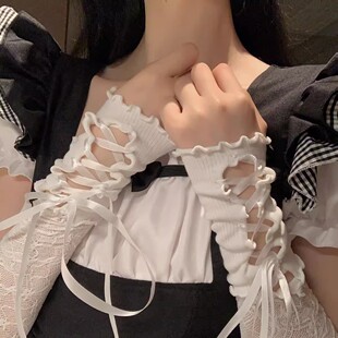 lolita蕾丝系带手袖女日系拼接芭蕾风丝带绑带袖套cos甜酷风手套