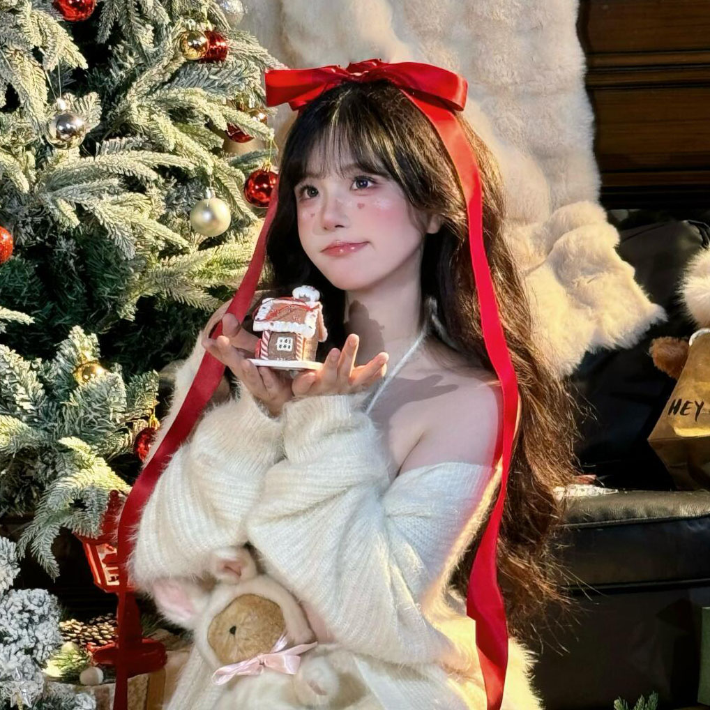 圣诞派对红色大蝴蝶结飘带发夹