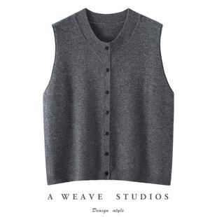 25年秋冬薄款100%纯羊毛针织马甲女宽松无袖毛衣背心叠穿外搭开衫