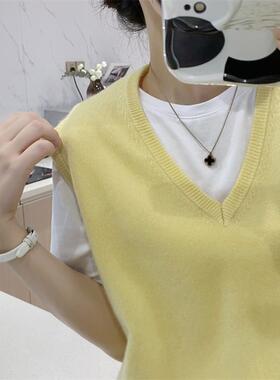 2025年春夏薄款100全羊毛针织马甲女v领宽松叠穿外搭毛衣背心短款