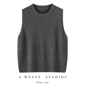 高级灰加厚100%纯羊毛针织马甲女25秋冬圆领宽松无袖 叠穿毛衣背心