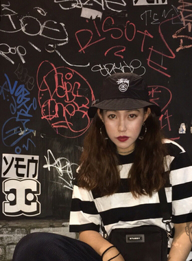 正品现货Stussy CRUSHABLE  BUCKET新款经典双标黑色渔夫帽盆帽子