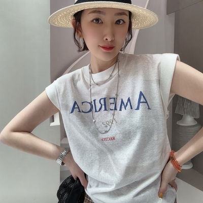小飞袖轻薄T恤女2025夏季新款字母印花休闲chic百搭圆领上衣ins潮
