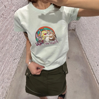 少女感薄荷绿短袖T恤女2025夏季新款设计感小众宽松减龄休息上衣