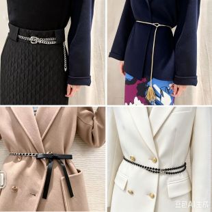 阿玛施2026年百搭配小香风连衣裙大衣毛衣珍珠造型女金属流苏腰链