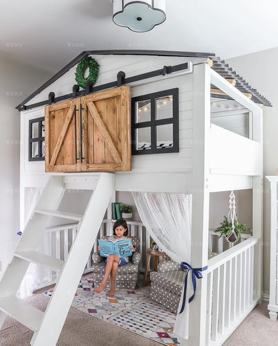 单层谷仓床实木树屋创意