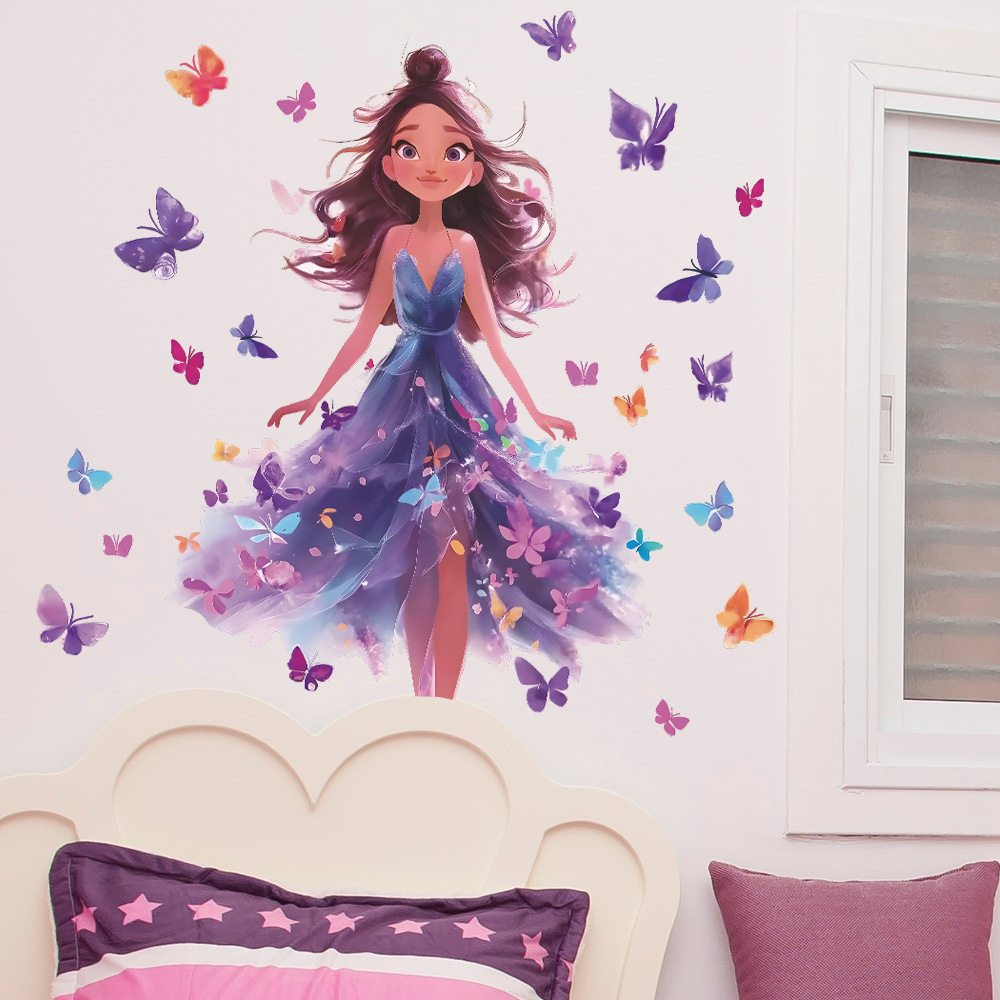 可爱卡通梦幻蝴蝶少女人物贴纸房间卧室墙面装饰贴画自粘防水墙纸,家居饰品,文化墙贴,淘宝优惠券,粉丝福利购,淘宝优惠卷