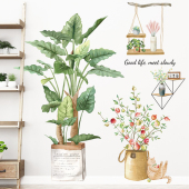 小清新绿色植物盘栽贴纸3d立体仿真墙贴画客厅房间卧室装 饰墙壁纸