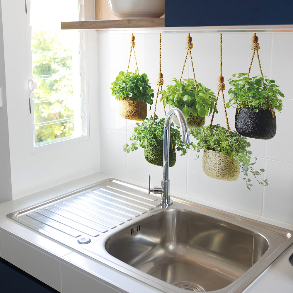 绿植吊篮绿萝创意仿真贴纸绿色植物盆景花篮墙面装饰墙贴自粘墙纸,家居饰品,文化墙贴,淘宝优惠券,粉丝福利购,淘宝优惠卷