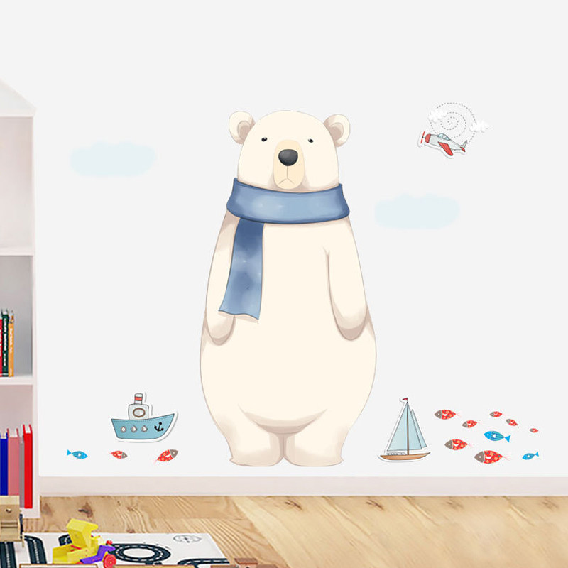 欧式北欧风格北极熊贴纸卡通墙贴画客厅儿童房卧室装饰墙壁纸自粘