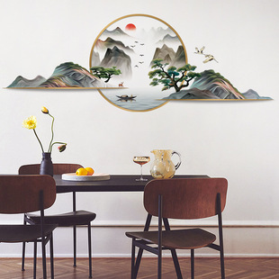 风格 中式 山水画墙贴自粘贴纸客厅房间卧室装 饰贴画高端时尚 墙壁画