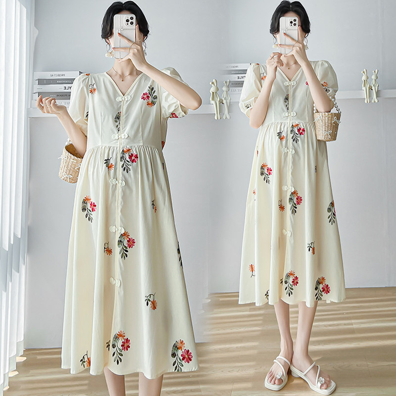 新中式孕妇夏装改良版旗袍连衣裙中长款显瘦孕妇夏季宽松大码裙子