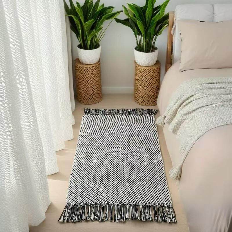 波西米亚风卧室床边毯色织手工编织流苏地垫,居家布艺,床边毯,淘宝优惠券,粉丝福利购,淘宝优惠卷