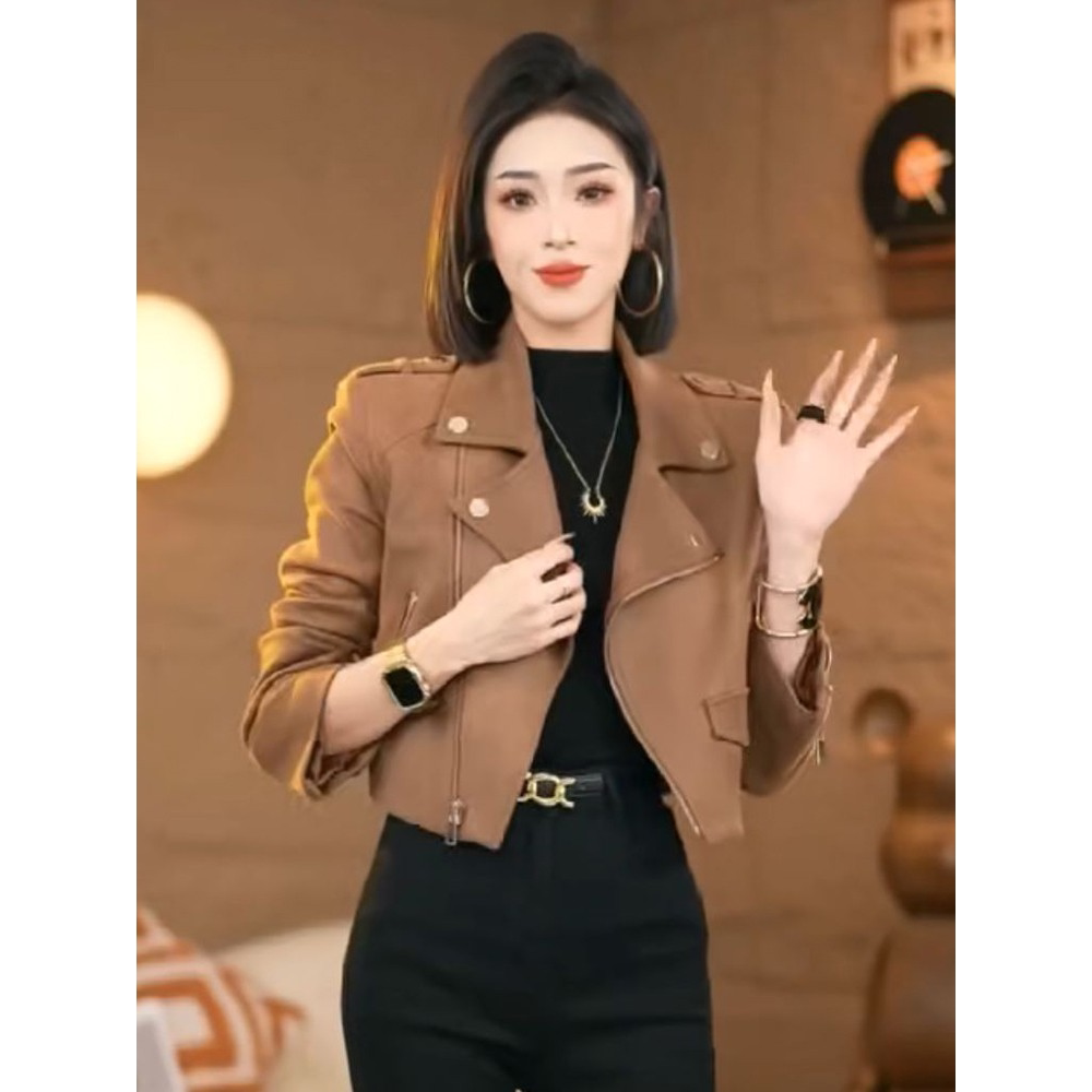 时尚百搭机车服女士2025春秋新款个性潮流短款夹克上衣西装短外套