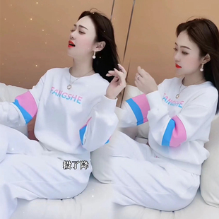 欧洲站休闲运动套装女2025年春秋新款韩版加绒加厚显瘦时尚两件套