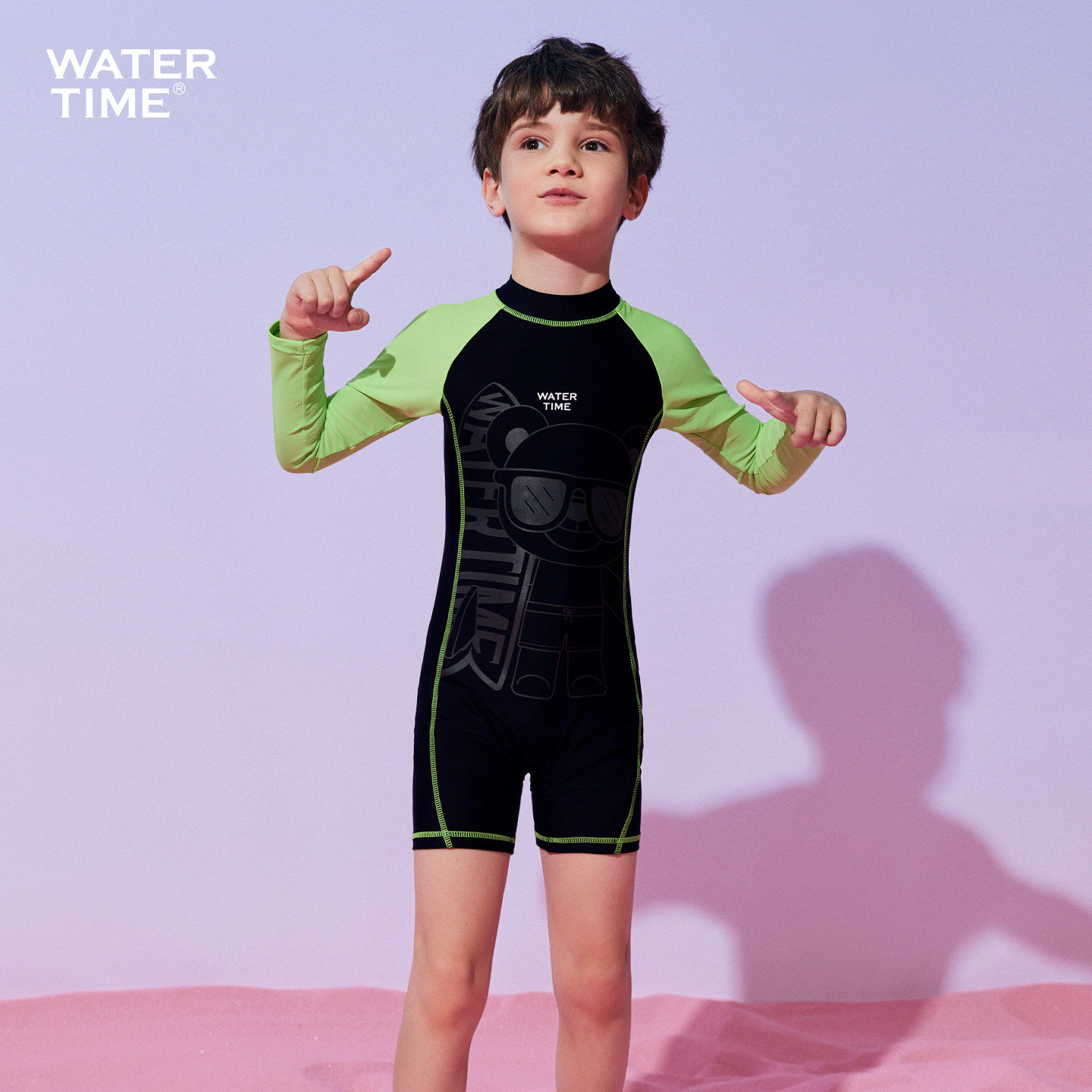 WaterTime男童连体长袖防晒泳装图片