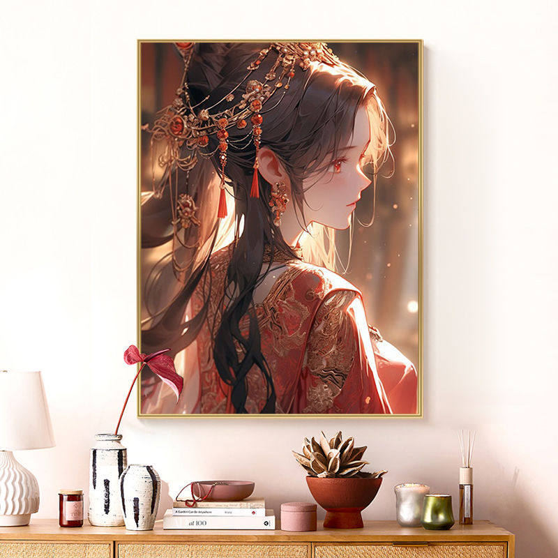 国潮卡通人物古风女孩十字绣2024年新款客厅小件卧室餐厅手工刺绣