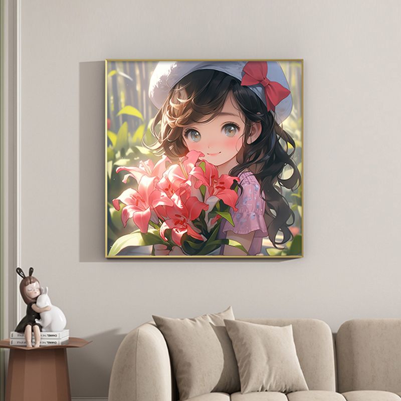 捧花可爱女孩十字绣2024新款客厅花卉卧室卡通人物自己线绣小幅餐